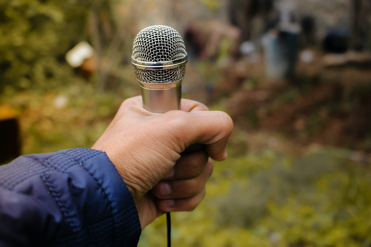 Person Holding Microphone